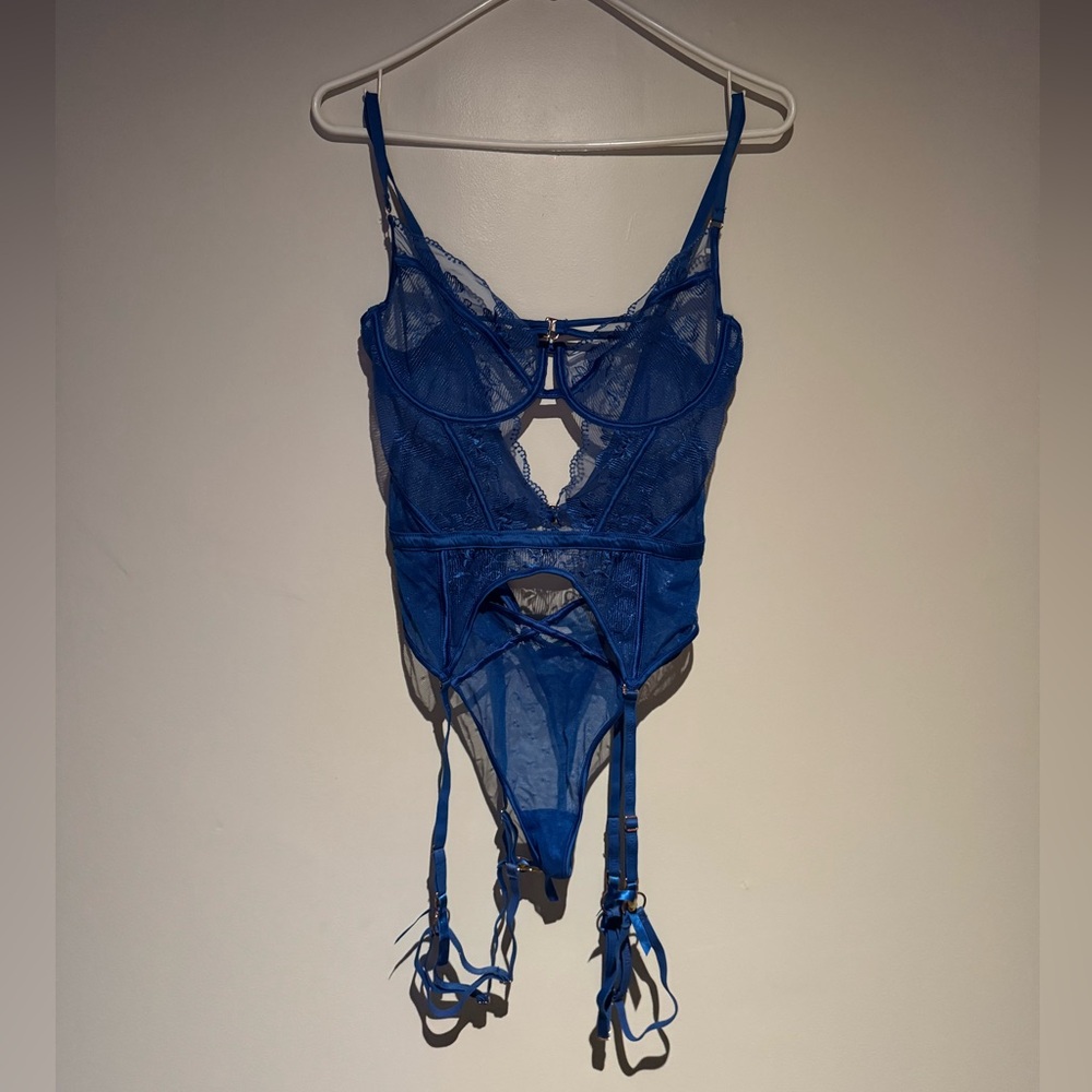 Blue Lace Garter Bodysuit